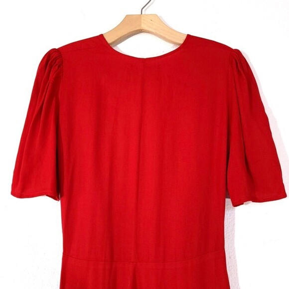 REFORMATION Melanie Belted Wrap Short Sleeve Plunging Midi Dress Cherry Red 2 - Picture 8 of 11